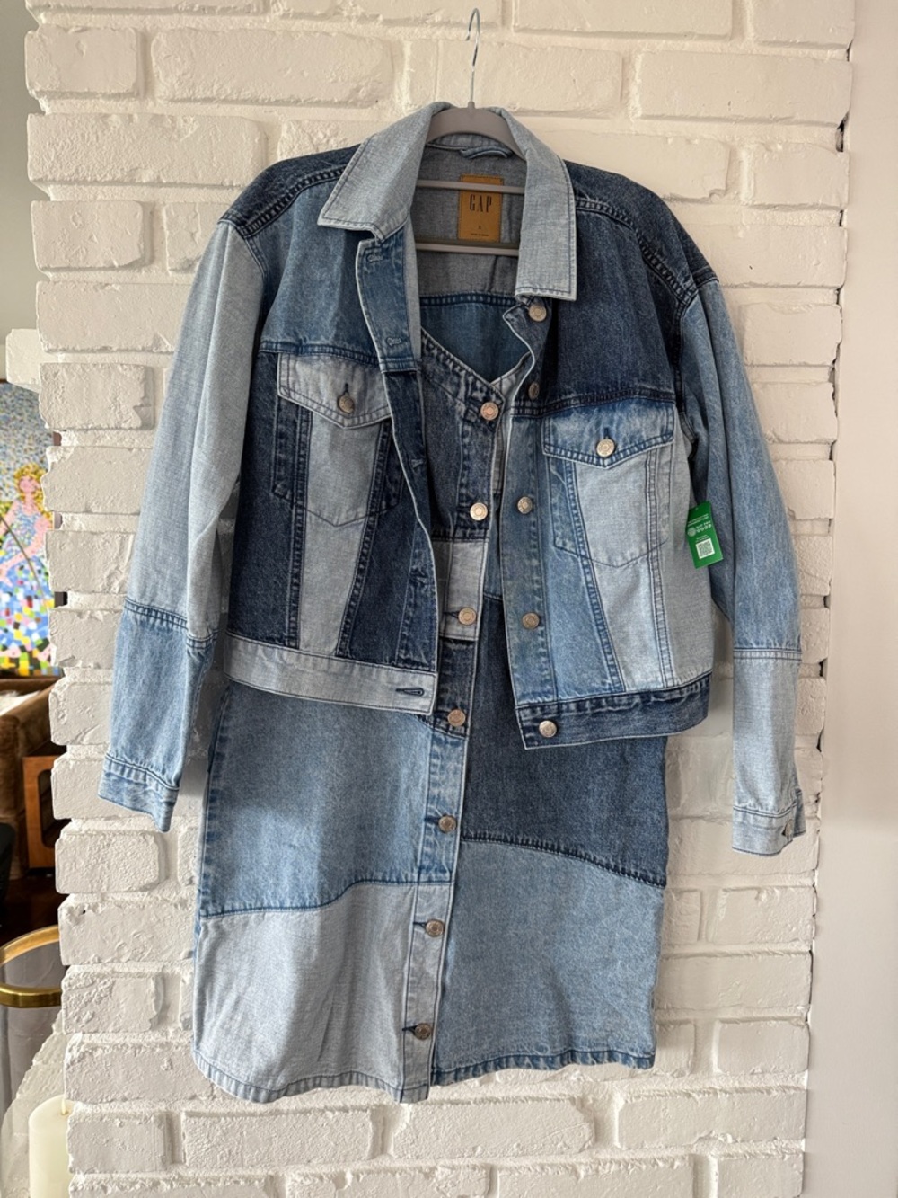 GAP Two-Tone Patchwork Denim Jacket and Dress Set - Light & Dark Blue S NWT